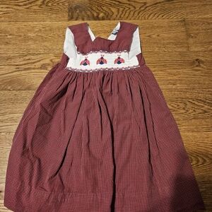 2000s Red and White Gingham Dress with Smocked Details